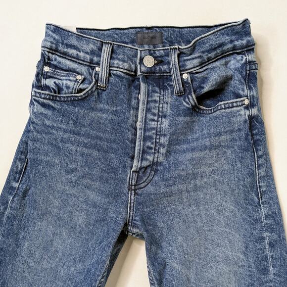 Mother Tomcat 24 Blue High Rise Distressed Straight Raw Hem Denim - Picture 4 of 14